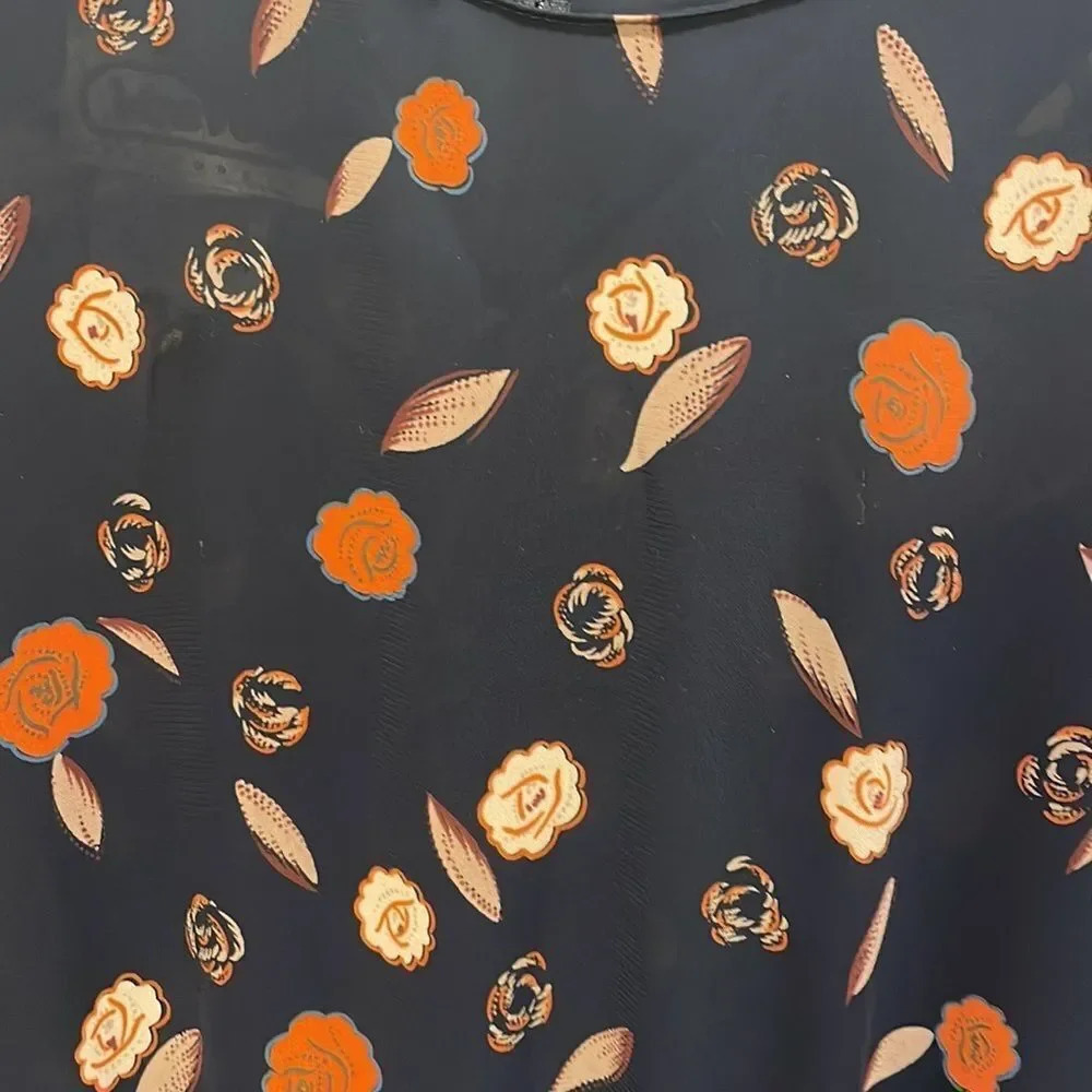 Vintage Vee Vee dark navy blue  semi sheer dress with fall leaves and fl… - Picture 3 of 12